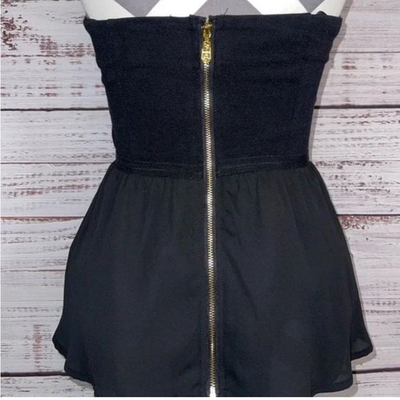 Bebe - Strapless Peplum Top With Blue/Yellow/Orange Embroidered-like Design - Picture 4 of 6